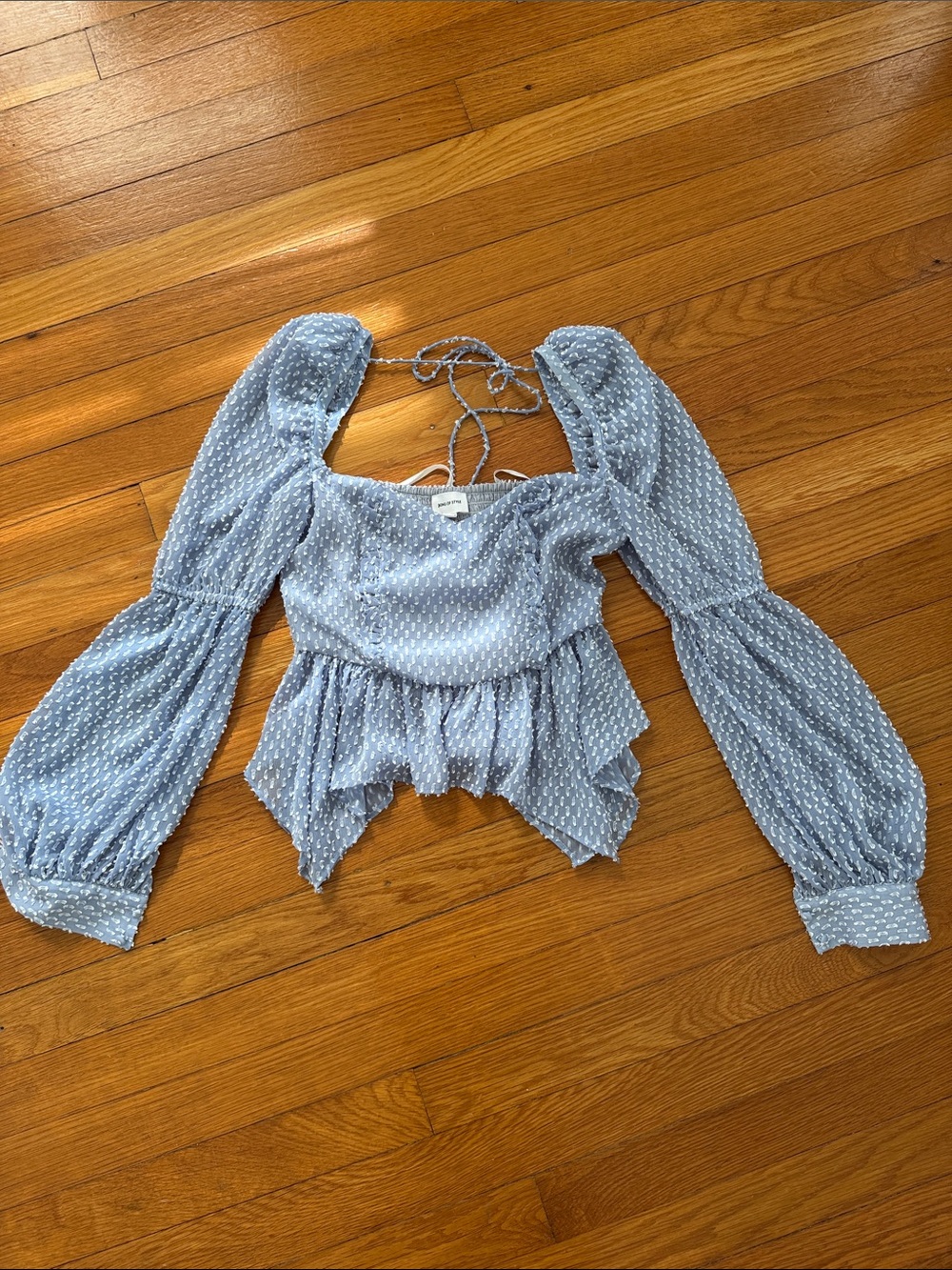 Song of Style Powder Blue Swiss Dot Puff Sleeve Peplum Blouse